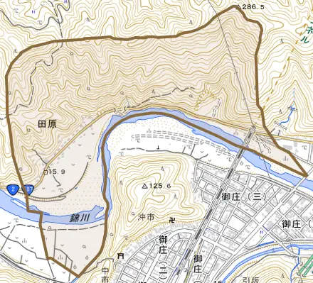 田原とその周辺の地図。町の範囲を重ねている