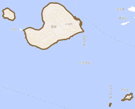 大字祝島とその周辺の地図。町の範囲を重ねている