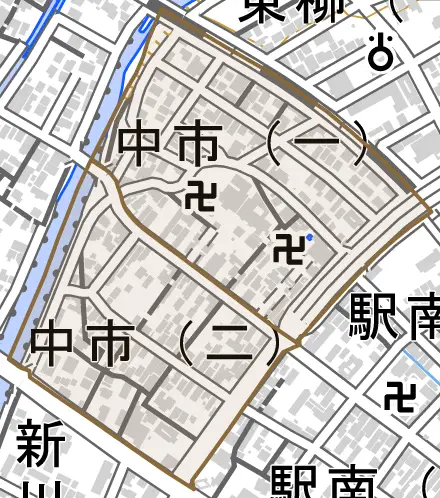 中市とその周辺の地図。町の範囲を重ねている