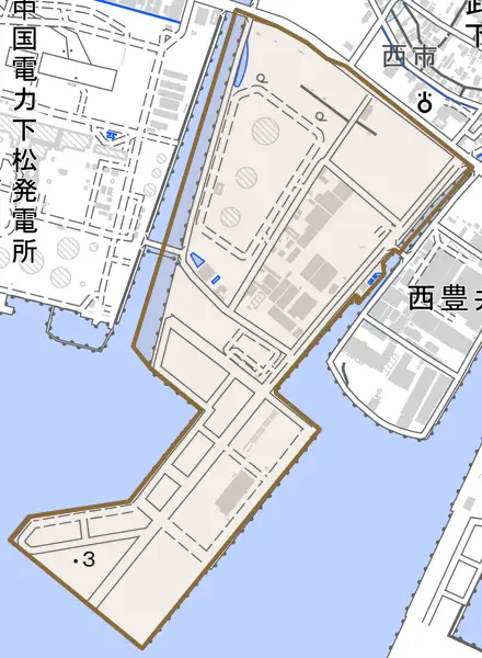 大字末武下とその周辺の地図。町の範囲を重ねている