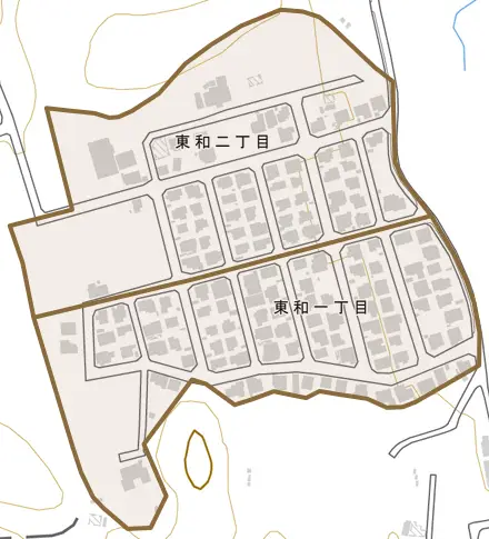 東和とその周辺の地図。町の範囲を重ねている