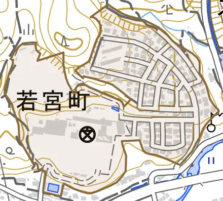 若宮町とその周辺の地図。町の範囲を重ねている