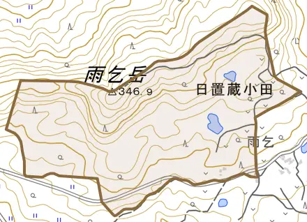 日置蔵小田とその周辺の地図。町の範囲を重ねている