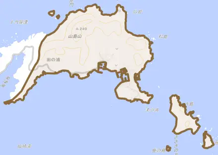 通とその周辺の地図。町の範囲を重ねている