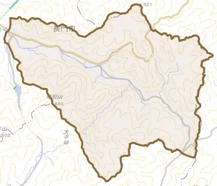 三隅上とその周辺の地図。町の範囲を重ねている