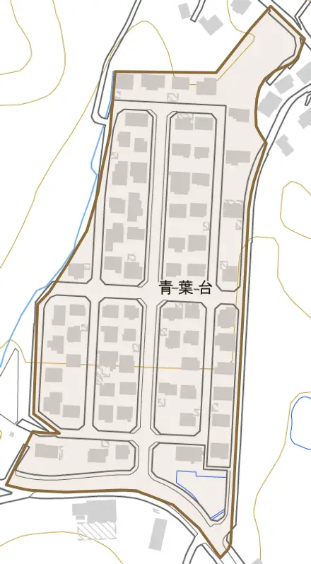 青葉台とその周辺の地図。町の範囲を重ねている