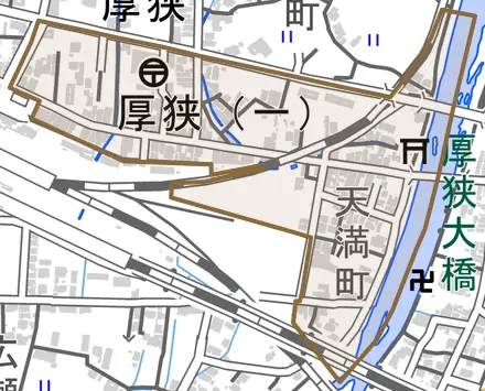 厚狭とその周辺の地図。町の範囲を重ねている