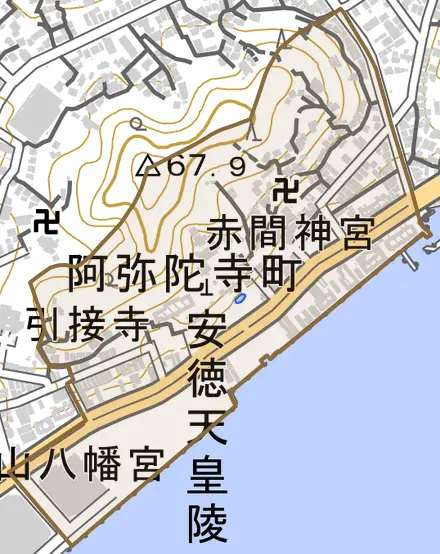 阿弥陀寺町とその周辺の地図。町の範囲を重ねている