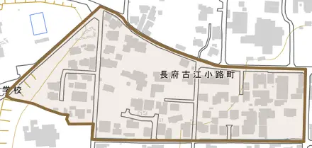 長府古江小路町とその周辺の地図。町の範囲を重ねている