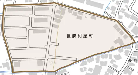 長府紺屋町とその周辺の地図。町の範囲を重ねている