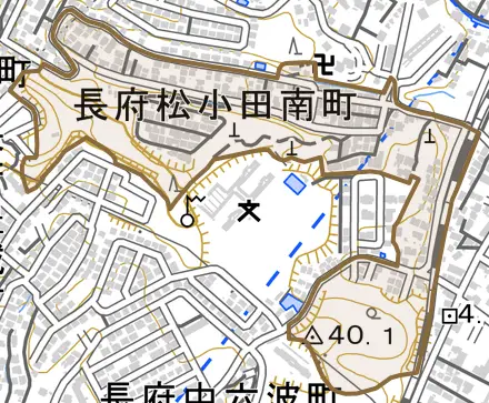 長府松小田南町とその周辺の地図。町の範囲を重ねている