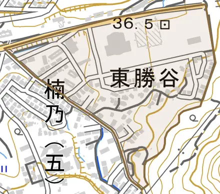 東勝谷とその周辺の地図。町の範囲を重ねている