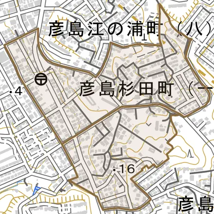 彦島杉田町とその周辺の地図。町の範囲を重ねている