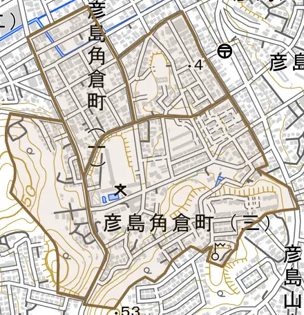 彦島角倉町とその周辺の地図。町の範囲を重ねている