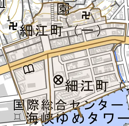 細江町とその周辺の地図。町の範囲を重ねている
