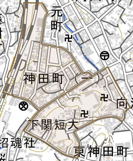 神田町とその周辺の地図。町の範囲を重ねている