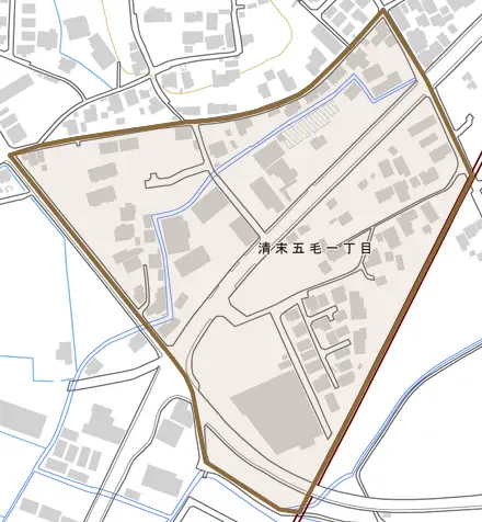 清末五毛とその周辺の地図。町の範囲を重ねている