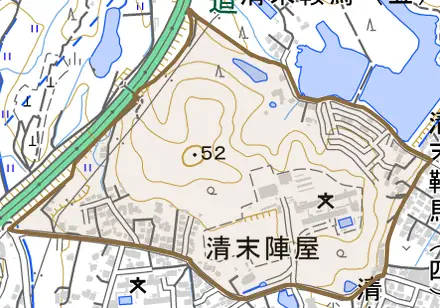 清末陣屋とその周辺の地図。町の範囲を重ねている