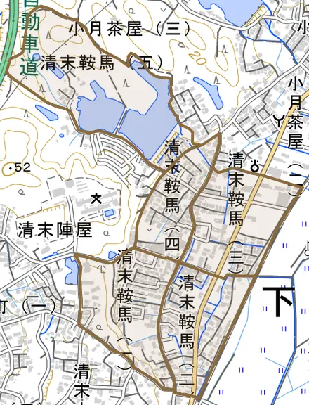 清末鞍馬とその周辺の地図。町の範囲を重ねている