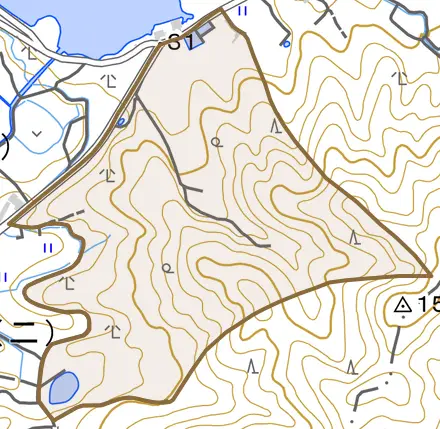 大字松屋とその周辺の地図。町の範囲を重ねている