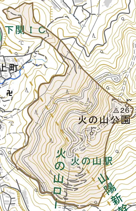 大字椋野とその周辺の地図。町の範囲を重ねている