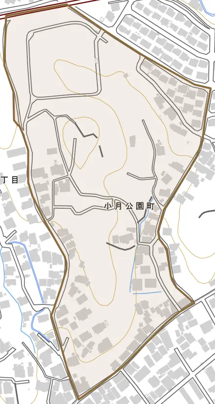 小月公園町とその周辺の地図。町の範囲を重ねている