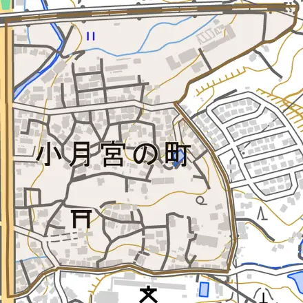 小月宮の町とその周辺の地図。町の範囲を重ねている