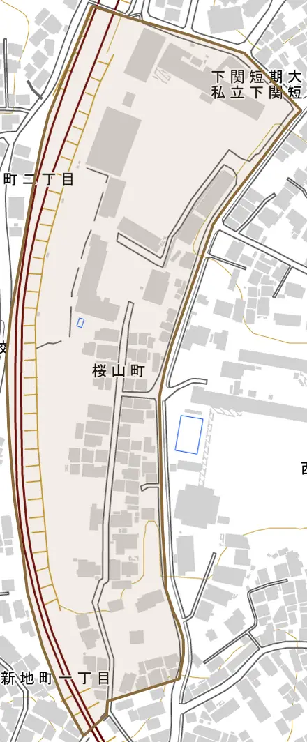 桜山町とその周辺の地図。町の範囲を重ねている