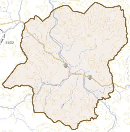 豊北町大字田耕とその周辺の地図。町の範囲を重ねている