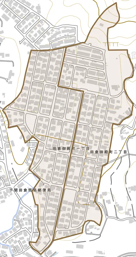 田倉御殿町とその周辺の地図。町の範囲を重ねている