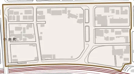 中央町とその周辺の地図。町の範囲を重ねている