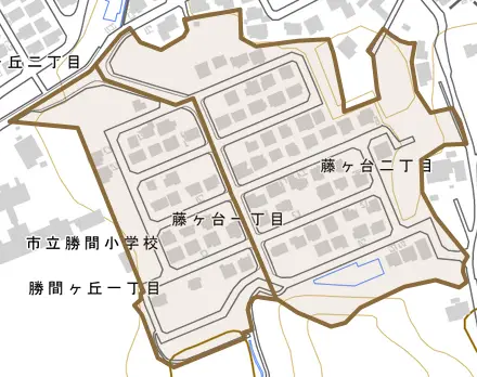藤ヶ台とその周辺の地図。町の範囲を重ねている