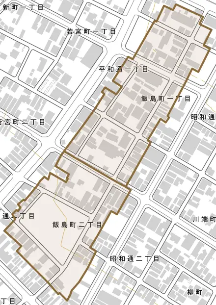 飯島町とその周辺の地図。町の範囲を重ねている