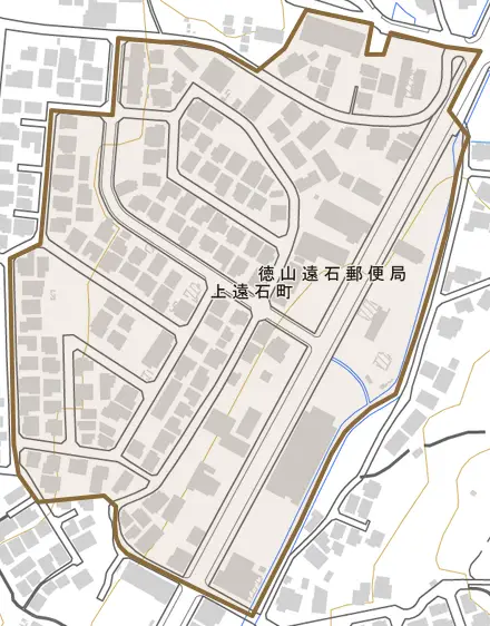 上遠石町とその周辺の地図。町の範囲を重ねている