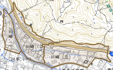 川崎とその周辺の地図。町の範囲を重ねている
