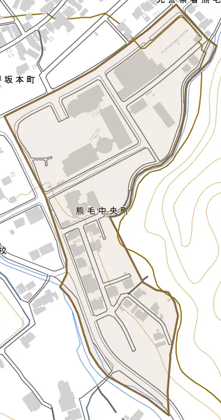 熊毛中央町とその周辺の地図。町の範囲を重ねている