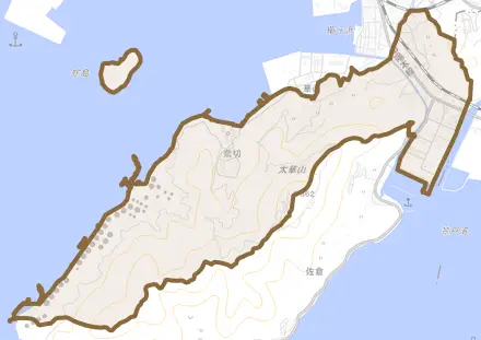大字栗屋とその周辺の地図。町の範囲を重ねている