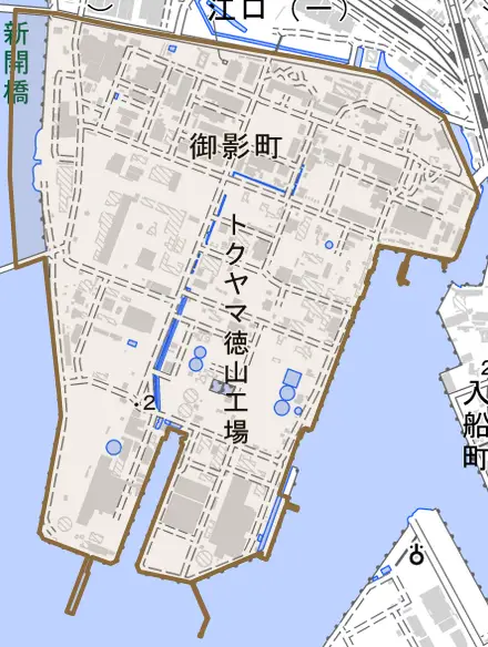 御影町とその周辺の地図。町の範囲を重ねている