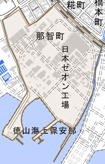 那智町とその周辺の地図。町の範囲を重ねている