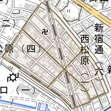 西松原とその周辺の地図。町の範囲を重ねている