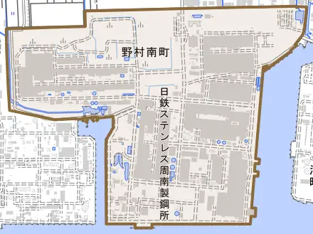 野村南町とその周辺の地図。町の範囲を重ねている