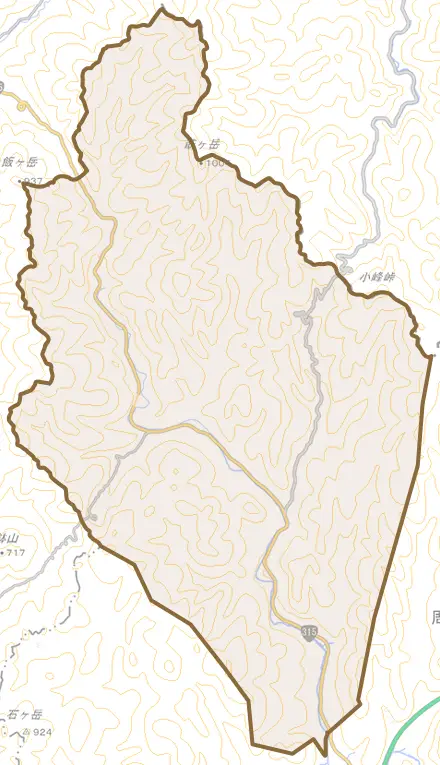 大字大潮とその周辺の地図。町の範囲を重ねている