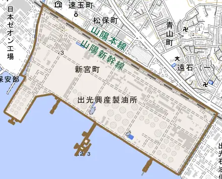 新宮町とその周辺の地図。町の範囲を重ねている
