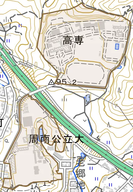 学園台とその周辺の地図。町の範囲を重ねている