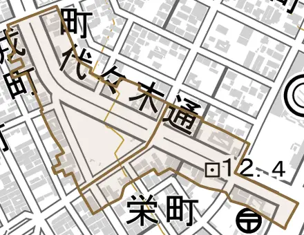 代々木通とその周辺の地図。町の範囲を重ねている