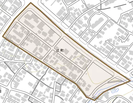 辻町とその周辺の地図。町の範囲を重ねている