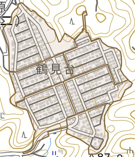 鶴見台とその周辺の地図。町の範囲を重ねている