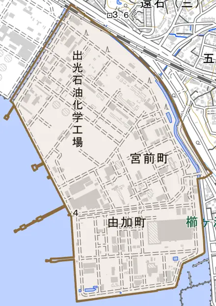 由加町とその周辺の地図。町の範囲を重ねている