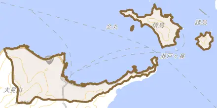 大字伊保田とその周辺の地図。町の範囲を重ねている