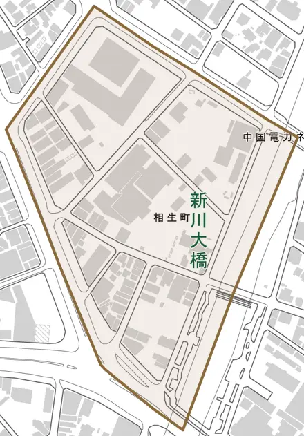 相生町とその周辺の地図。町の範囲を重ねている